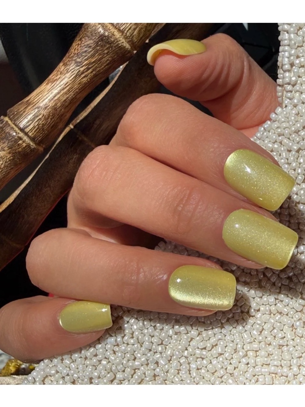 Extra Short Square Press on Nails Lemon Yellow Shimmer Fairycore Coquette Summer